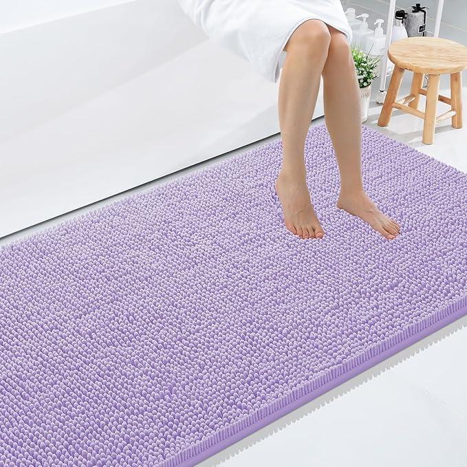 Smiry Luxury Chenille Bathroom Rugs 59x35, Extra Soft and Absorbent Shaggy Bath Mat, Machine Washable, Non-Slip Plush Carpet Runner for Tub, Shower, and Floor, Home Decor Accessories, Purple - ModernBath