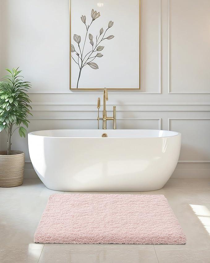 ILANGO Pink Bathroom Rugs 24" × 17" Non Slip & Super Absorbent Extra Thick Soft, Washable Bath Mat for Floor, Non Shedding Microfiber Plush Holiday Bath Rug with Rubber for Shower Sink - ModernBath