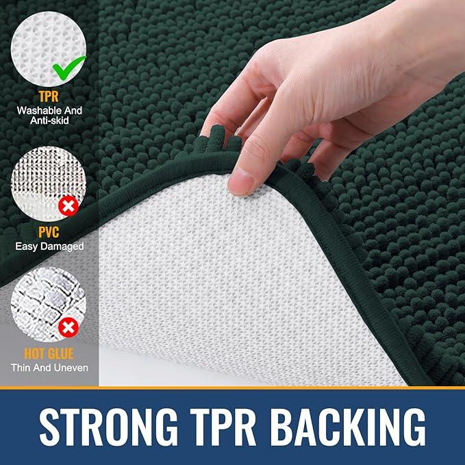 Arotive Bathroom Rugs 24x16, Extra Soft Absorbent Shaggy Chenille Bath Rugs, Machine Washable Rubber Backing Non-Slip Bath Mats for Bathroom Floor Tub and Shower Home Decor Accessories, Blackish Green - ModernBath