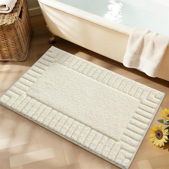 LUMI Bathroom Rugs Non Slip with Rubber Backing, Extra Soft Plush Microfiber Bath Rug Absorbent, Machine Washable Bath Mat Quick Dry for Tub, Shower, Ivory White, 20"x32" - ModernBath