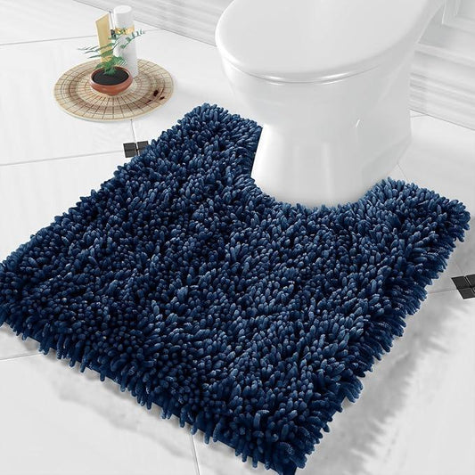 Yimobra Toilet Rugs U Shaped Washable, Extra Thick Soft Absorbent Chenille Contour Bathroom Rugs for Toilet 24x20 Inch, Quick Dry Non Slip Toilet Mat for Bath Floor, Navy Blue - ModernBath