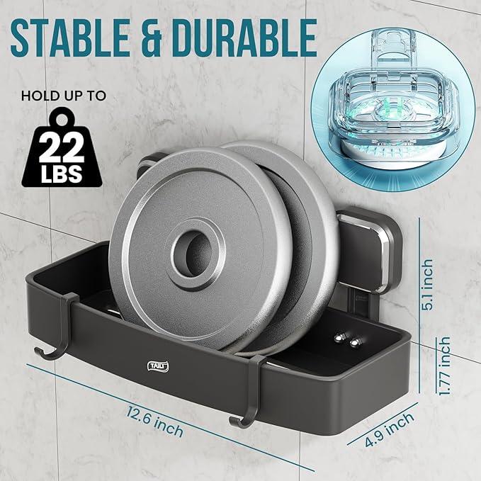 TAILI Shower Caddy Suction Cup, Heavy Duty Shower Organizer for Bathroom, Removable Shelves for Inside Shower, Wall Mounted Aluminum Storage for Bathroom Holder, Dark Gray - ModernBath