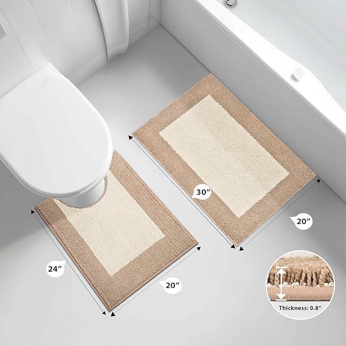 anllugs Bathroom Rugs U-Shaped 20" x 24", Non-Slip Extra Soft Absorbent Bath Rugs, Machine Washable Quick Dry Bath Mats for Toilet Base, Beige & Grayish Brown - ModernBath