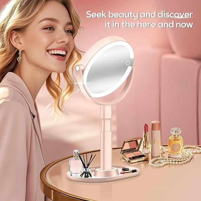 B Beauty Planet Makeup Mirror with Lights, Lighted Magnifying Mirror 30X with 3 Lighting and Adjustable Brightness, 2-Sided Height Adjustable Vanity Mirror for Bathroom, Gifts for Women Pink - ModernBath