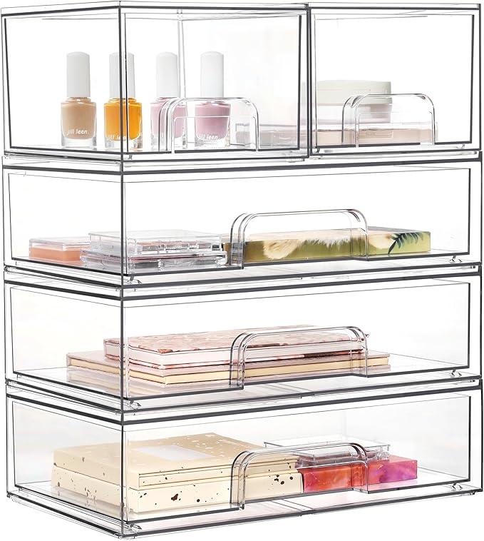 Vtopmart Clear Stackable Storage Drawers Set of 5, Plastic Organizer Bins for Makeup, Cosmetics, Beauty Supplies,Ideal for Vanity, Bathroom,Cabinet,Pantry Organization - ModernBath