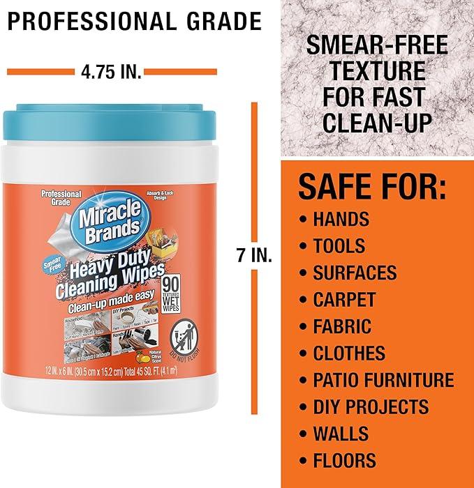 MiracleWipes for Heavy Duty Cleaning (90 Count) - All Purpose Cleaner, Kitchens, Bathrooms, Countertops, Hands, Indoors, Outdoors - Removes Grease, Grime, Crayon, Dirt & More - ModernBath