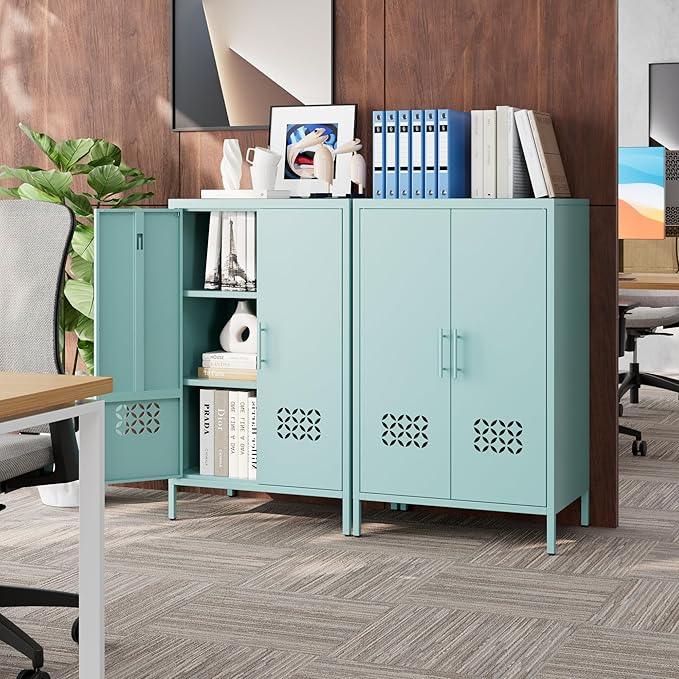 42" H Metal Pantry Cabinet, Kitchen Pantry Storage Cabinets with Adjustable 2 Shelves, for Home Office Bathroom, Required Assembly,Light Blue - ModernBath