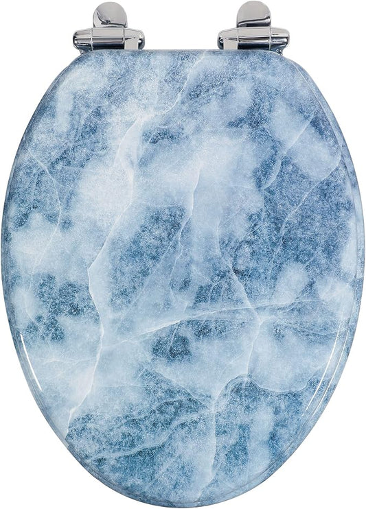Angol Shiold Elongated Toilet Seat Molded Wood Toilet Seat with Quietly Close and Quick Release Hinges, Easy to Install also Easy to Clean (Elongated, Blue Marble)