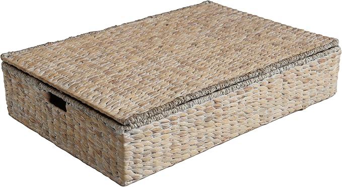 happimess BSK2015D Holden 30" Classic Costal Hand-Woven Hyacinth Wicker Under Bed Storage Basket with for Storage and Decoration in Bathroom, Bedroom, Closet, Entryway, White Wash - ModernBath