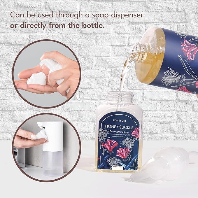 ROMIIE ZOI Foaming Hand Soap Refill Gift Set – Honeysuckle Scent – 3 Pack (1000ML Each) with Dispenser, Gentle & Moisturizing Plant-Based Formula – Bulk Refill Bottles for Bathroom & Kitchen Use - ModernBath