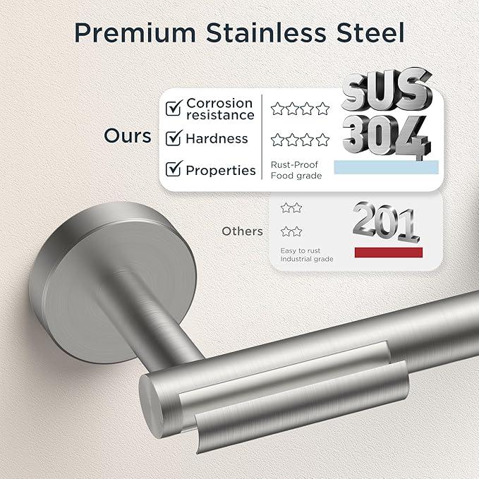 FORIOUS 4 Piece Bathroom Accessories, SUS304 Stainless Steel Double Post Pivoting Toilet Paper Holder, Towel Ring and 2 Towel Hooks, Wall Mounted Bathroom Hardware Set (Brushed Nickel) - ModernBath