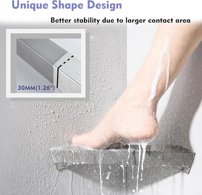LIWEIKE Brushed Nickel Shower Foot Rest Bar Wall Mount Shower Stool for Shaving Legs Non-Slip Scrub Shower Foot Step Square Corner Shower Shaver Foot Rest - ModernBath
