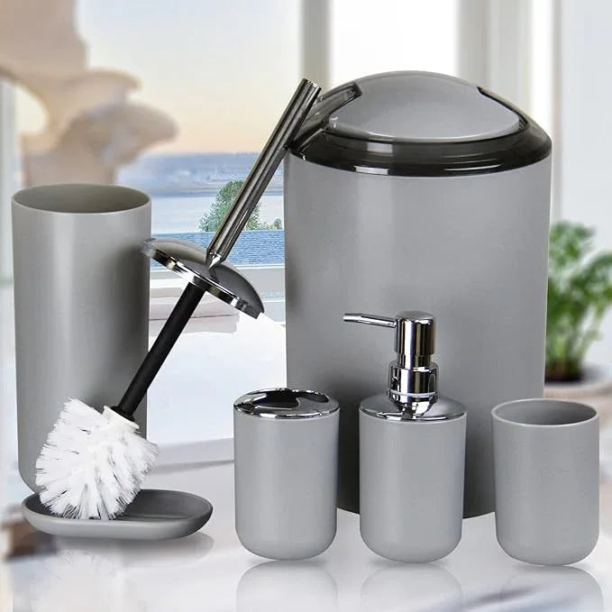 IMAVO Bathroom Accessories Set,Grey Bathroom Set,7 Pieces Bathroom Accessory Set,Tray,Toilet Brush,Trash Can for Bathroom Décor and Housewarming Gifts - ModernBath
