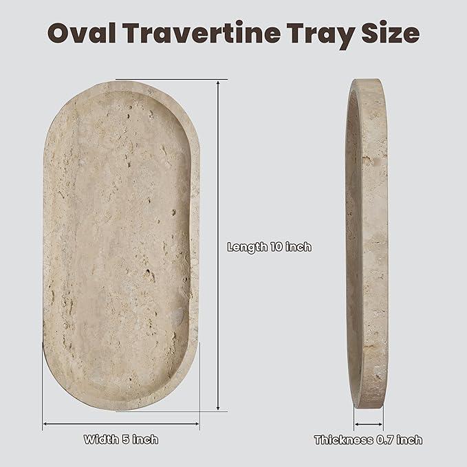 FS NANO 10"x5" Beige Natural Travertine Tray a Decorative and Catchall Organizer for Marble Vanity and Bathroom Countertop for Jewelry Perfume and Candles - ModernBath