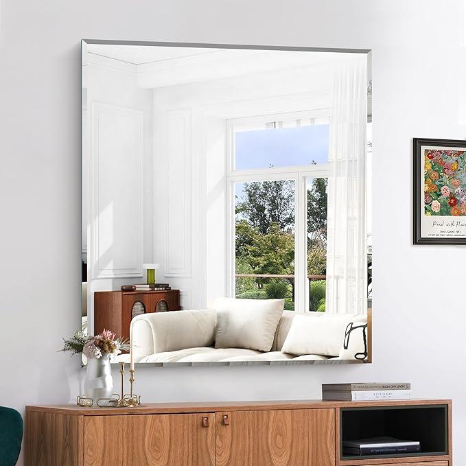 KOCUUY Beveled Mirror, 40x36 Inch Large Frameless Bathroom Mirror for Over Sink, Upgraded Shatterproof Beveled Unframed Design Mirror for Bathroom, Bedroom, Hang Horizontal/Vertical - ModernBath
