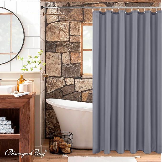 Biscaynebay Hotel Quality Fabric Shower Curtain Liner 72 Inch by 72 Inch, Dark Grey Water Resistant Bathroom Curtains Liners, Rust Resistant Grommets Top Weighted Bottom Hem Machine Washable - ModernBath