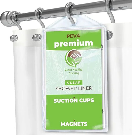 Clean Healthy Living Premium PEVA Clear Shower Curtain Liner with Magnets & Suction Cups - 70 X 71 in. Long - ModernBath