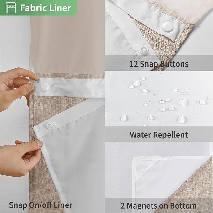 eachope No Hook Stall Shower Curtain with Snap-in Fabric Liner - 54x80 Heavy-Duty Linen Textured Striped Design,Narrow Rustic Modern Farmhouse Bohemian Bathroom Curtain,Water-Repellent,Tan/Taupe - ModernBath