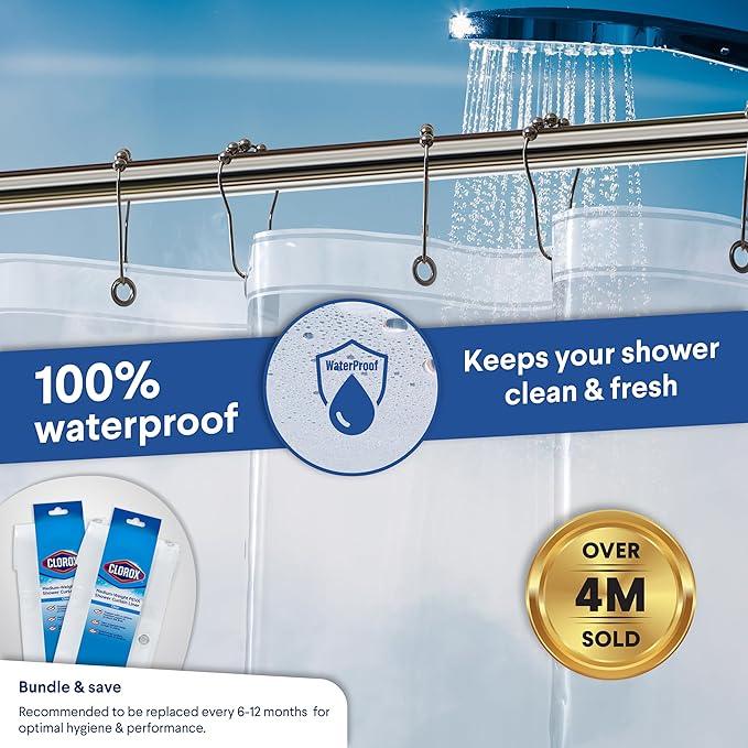 CLOROX Shower Curtain Liner, Premium Medium-Weight Durable Waterproof 6g PEVA for Bathroom with Weighted Magnets, Standard Size 72" x 72", Clear 2 Pack - ModernBath