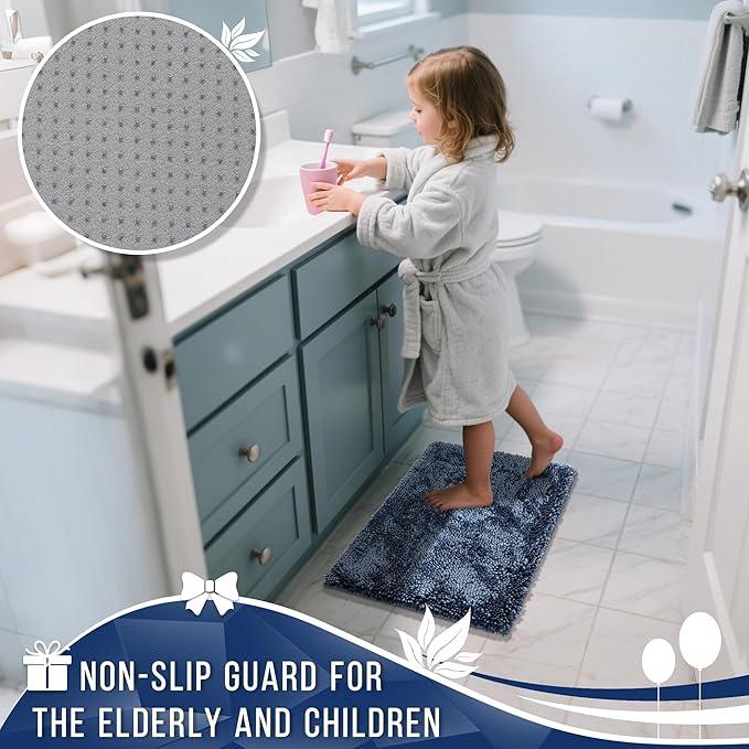 Yimobra Chenille Bathroom Rugs Non Slip, Extra Thick Soft Absorbent Bath Rug 31.5x20 Inch, Machine Washable Quick Dry Bath Mat for Bathroom Floor, Tub and Shower, Home Decor Accessories, Light Blue - ModernBath