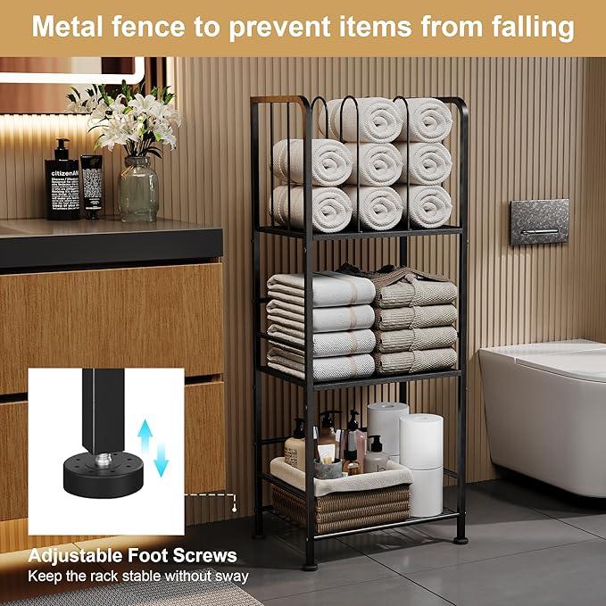 Towel Rack Free Standing 3-Tier M-Shaped Detachable Dividers, Durable Metal Holder, Pool Towel Rack, Space-Saving Towel Storage Organizer, Modern Bath Towel Shelf for Home, Poolside, Black - ModernBath