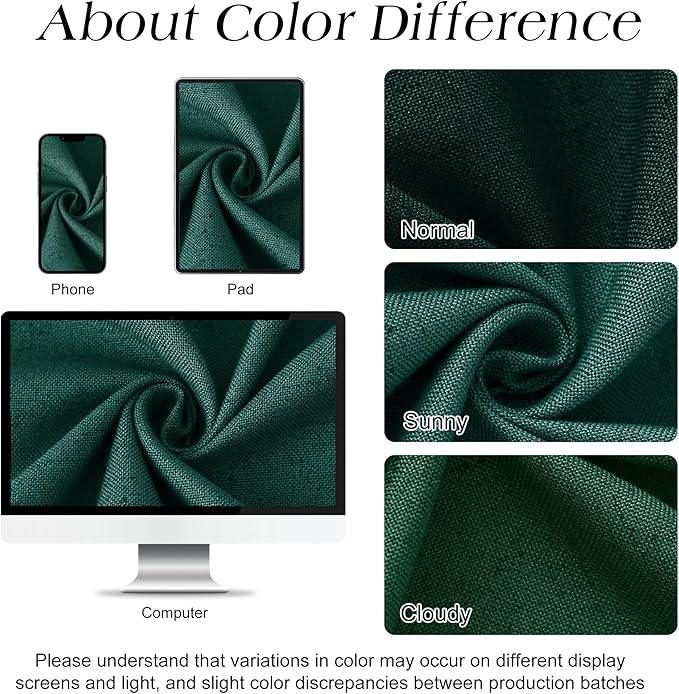 Naturoom Dark Green 36 Inch Shower Curtain - Stall Narrow Half Linen Ultra Thick Fabric Shower Curtain Set with Hooks, Boho Farmhouse Rustic RV Camper Bath Curtains for Bathroom, 36x72 - ModernBath