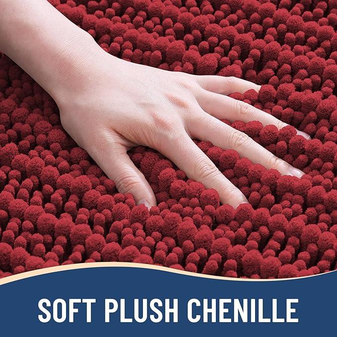 Arotive Luxury Chenille Bathroom Rug Mat, Extra Soft Thick Absorbent Shaggy Bath Rugs, Non-Slip Machine Wash Dry, Plush Bath Mats for Bathroom, Shower and Tub, 54x24, Red - ModernBath