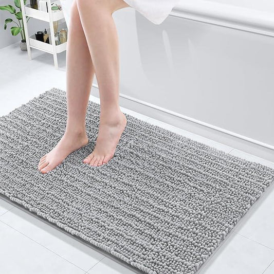 Arotive Luxury Chenille Bathroom Rug Mat, Extra Soft Thick Absorbent Shaggy Bath Rugs, Non-Slip Machine Wash Dry, Plush Bath Mats for Bathroom, Shower and Tub, 44x24, Light Grey - ModernBath