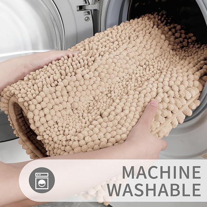 Yimobra Toilet Rugs U Shaped Washable 24 x 20, Non Slip and Super Absorbent Toilet Mat, Quick Dry, Ultra Luxury Microfiber Chenille Plush Fluffy Contour Bath Rugs for Toilet Base, Beige - ModernBath