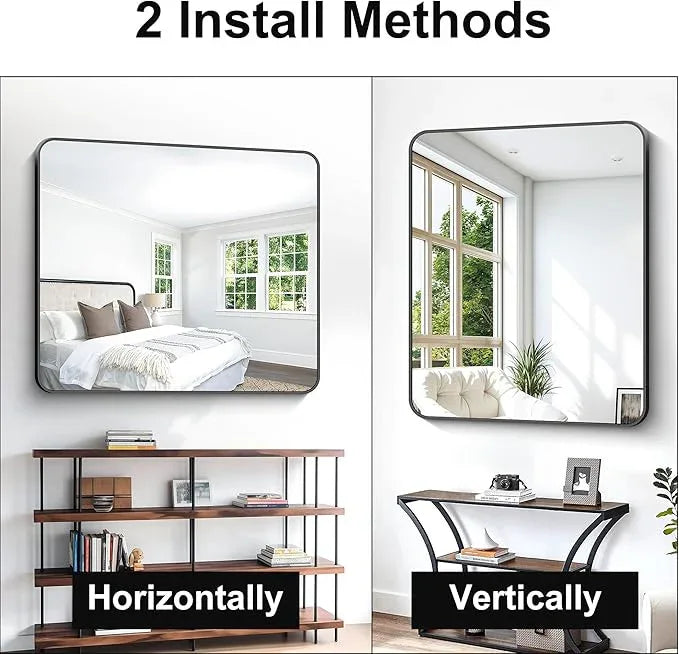 BONEWEI Black Bathroom Mirror,40x48 inch Wall Mirror for Bathroom Wall Mounted,Rectangle Mirror for Bathroom Over Sink,Modern Frame Round Corner for Living Room,Bedroom Entryway,Horizontal/Vertical - ModernBath