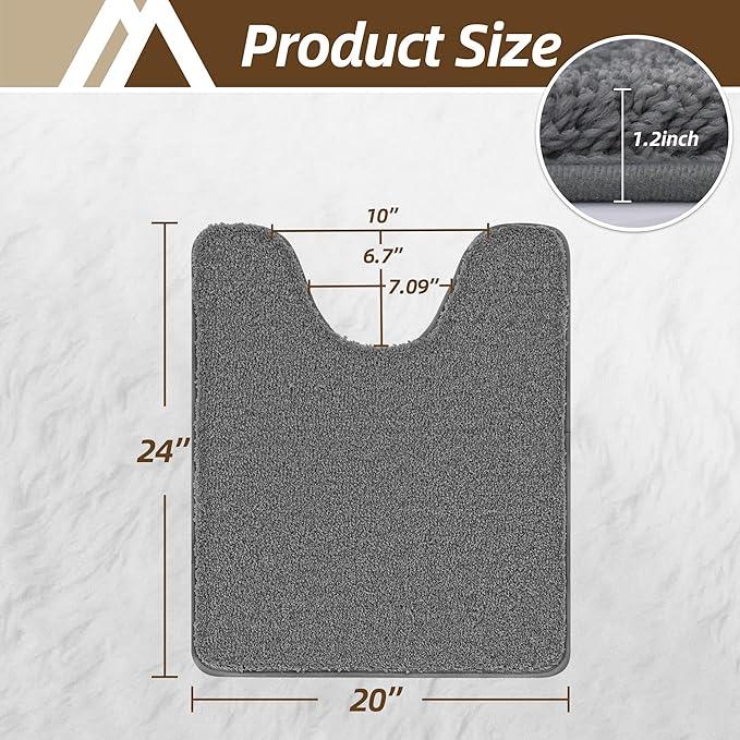 COSY HOMEER Toilet Rugs U-Shaped 24"x20",Soft Absorbent Bath Mat with Non-Slip TPR Backing, Machine Washable Shaggy Bath Rug for Toilet,Dark Grey - ModernBath