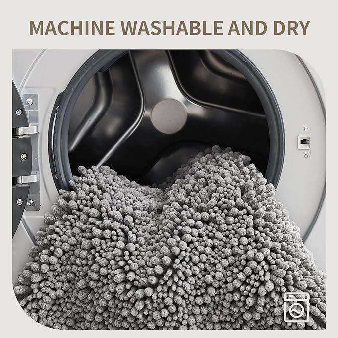 Ruggnovea Toilet Rugs U-Shaped Mat 24x24, Contour Bathroom Mat - Ultra Soft & Absorbent Chenille, Quick-Dry, Machine Washable with Non Slip Barrier Backing, Grey - ModernBath