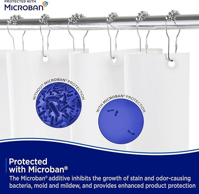 Kenney MB61121PK2 Microban Protected Lightweight 2.8 Gauge Waterproof PEVA Shower Curtain Liner with Durable Eyelet Hang Holes and Weighted Magnetic Hem for Bathroom, 70" W x 72" H, White, 2-Pack - ModernBath