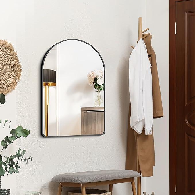 FORBATH Arched Bathroom Mirror 20x28 Inch, Bathroom Mirror Wall Mounted Modern Black Aluminum Alloy Frame Decor Dresser Mirror for Bedroom Living Room Entryway, Hanging or Leaning Against Wall - ModernBath