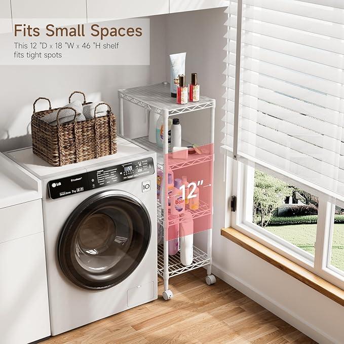 4 Tier Adjustable Storage Shelves,Heavy Duty Metal Utility Shelf Wire Shelving Unit Organizer Rack for Home Kitchen Office Bathroom Pantry Room 12" D x 18" W x 44.5" H - ModernBath