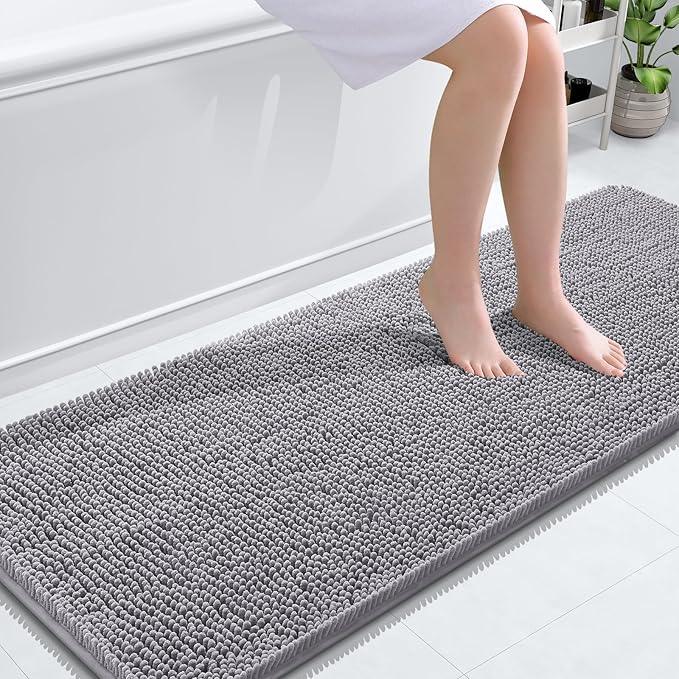 OLANLY Long Bathroom Runner Rug 59x24, Extra Soft Absorbent Chenille Bath Rugs, Rubber Backing Quick Dry, Machine Washable Bath Mats for Bathroom Floor, Tub and Shower, Home Decor Accessories, Grey - ModernBath