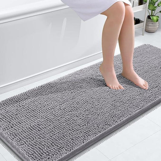 OLANLY Long Bathroom Runner Rug 59x24, Extra Soft Absorbent Chenille Bath Rugs, Rubber Backing Quick Dry, Machine Washable Bath Mats for Bathroom Floor, Tub and Shower, Home Decor Accessories, Grey - ModernBath