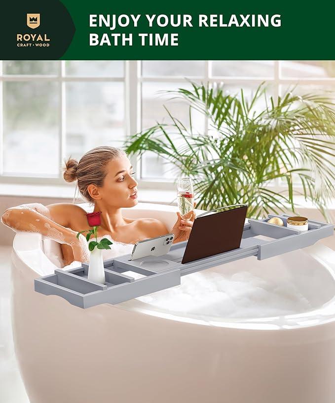 ROYAL CRAFT WOOD Premium Foldable Bathtub Tray - Expandable Bath Tray for Tub - Luxury Bathtub & Bathroom Accessories - ModernBath