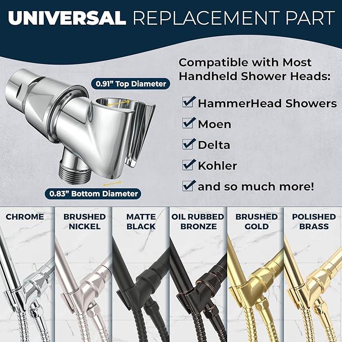 HammerHead Showers Solid Metal Handheld Showerhead Holder, Adjustable Wand Holder with Universal Wall Hook Bracket and Brass Pivot Ball, Oil Rubbed Bronze - ModernBath