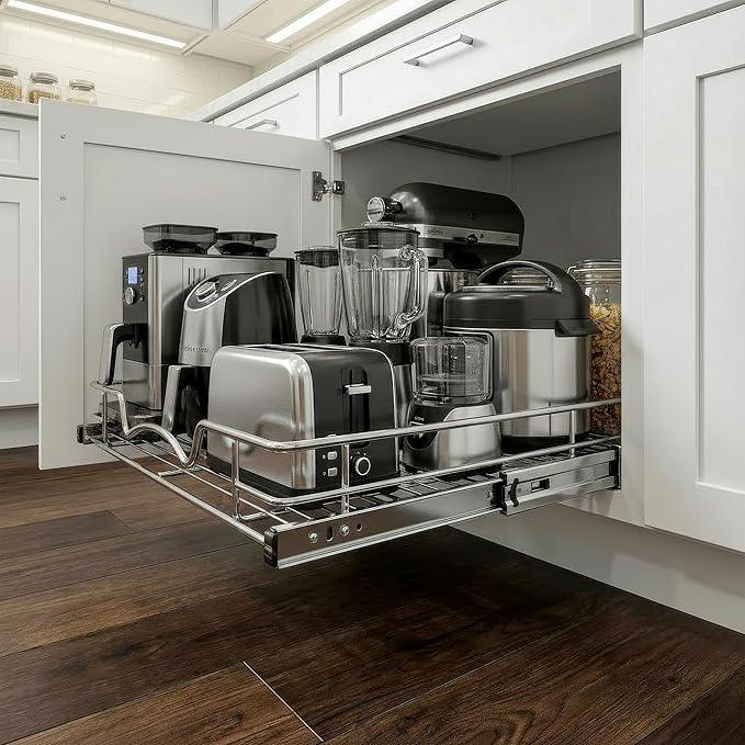 HOLD N' STORAGE Pull Out Cabinet Organizer, Heavy Duty-w/Lifetime Limited Warranty -11”W x 17”D-Requires At Least 12-1/4” Cabinet Opening, Steel Metal Cabinet Drawers Slide Out, Chrome Finish - ModernBath