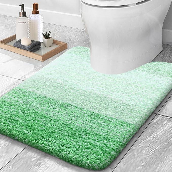 OLANLY Luxury Toilet Rugs U-Shaped 24x20, Extra Soft and Absorbent Microfiber Bathroom Rugs, Non-Slip Plush Shaggy Bath Mat, Machine Wash Dry, Contour Bathroom Mats for Toilet Base, Green - ModernBath