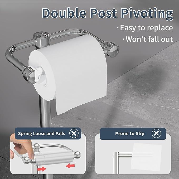 Toilet Paper Holder Stand, Post Pivoting Design Free Standing Toilet Paper Holder, SUS304 Stainless Steel Toilet Paper Roll Holder, Heavy Stable Base (Chrome) - ModernBath