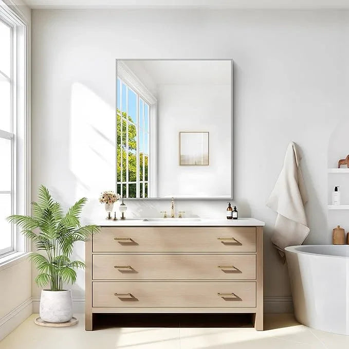 COFENY Silver Bathroom Mirror for Wall, 30x36 Inch Rectangle with Metal Frame, Modern Vanity for Bathroom Living Room, Entryway Hangs Horizontal or Vertical - ModernBath