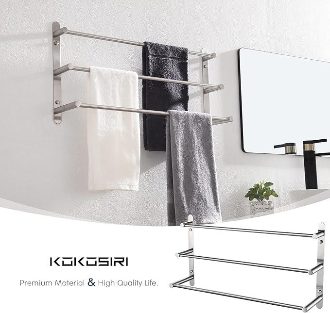 KOKOSIRI Bath Towel Bars Stainless Steel Bathroom 3-Tiers Ladder Towel Rack Wall Mount Towels Shelves, Brushed Nickel, B5002BR-L24 - ModernBath