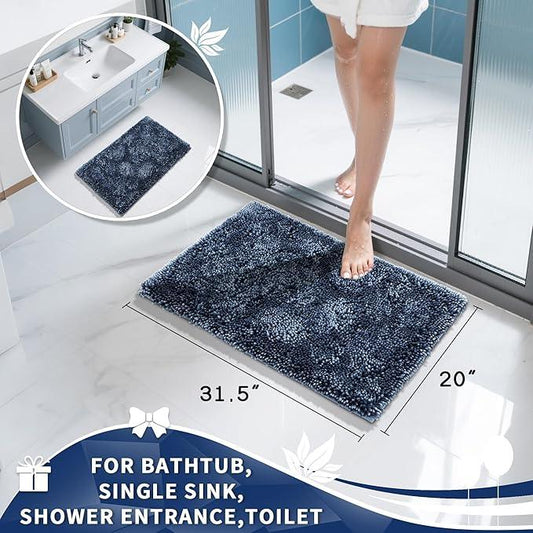 Yimobra Chenille Bathroom Rugs Non Slip, Extra Thick Soft Absorbent Bath Rug 31.5x20 Inch, Machine Washable Quick Dry Bath Mat for Bathroom Floor, Tub and Shower, Home Decor Accessories, Light Blue - ModernBath