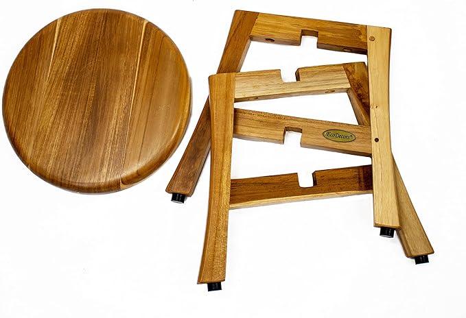EcoDecors Shoji 12 Inch Round Waterproof Teak Wood Shower Bench Stool Seat Chair for Inside Shower Provides Safety, Storage, and Organization for Accessories and Loveable 24 oz Spray Bottle Teak Oil - ModernBath