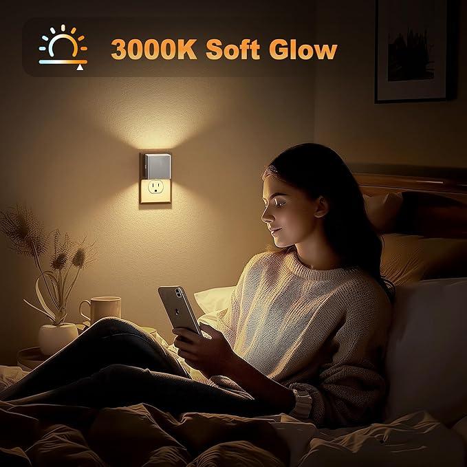 JandCase Night Light,Automatic Night Lights Plug into Wall,Dusk to Dawn,2 Pack Soft White 3000K Brightness Adjustable Nightlight for Kids Bedroom Bathroom Hallway Kitchen - ModernBath