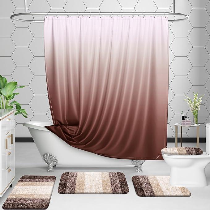 OLANLY Luxury Toilet Rugs U-Shaped 24x20, Extra Soft and Absorbent Microfiber Bathroom Rugs, Non-Slip Plush Shaggy Bath Mat, Machine Wash Dry, Contour Bathroom Mats for Toilet Base, Brown - ModernBath