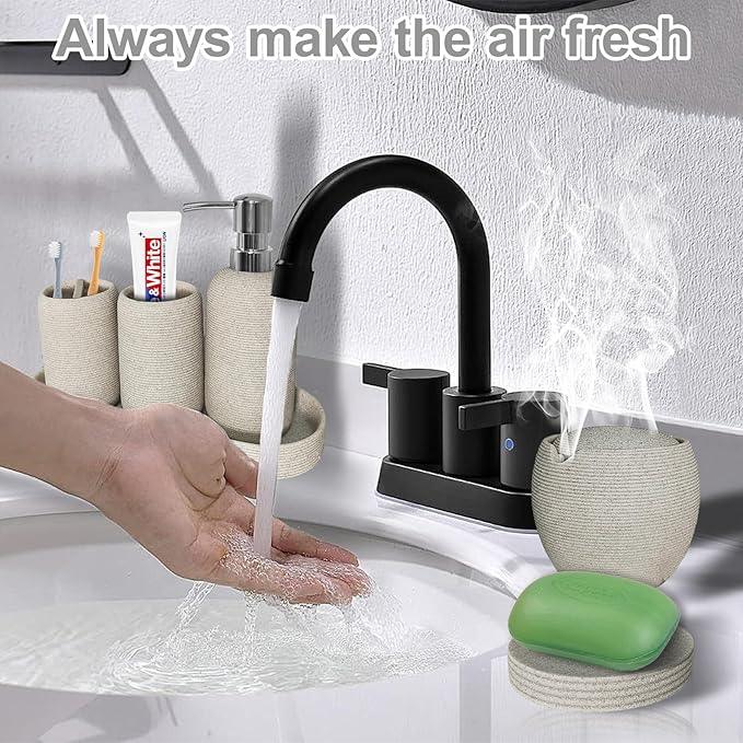 Bathroom Accessory Set, 6PCS Beige Bathroom Accessories - Soap Dish, Lotion Dispenser, Toothbrush Holder, Mouthwash Cup, Tray, Cotton Ball Jar, Aesthetic Decor Bathroom Sets - ModernBath