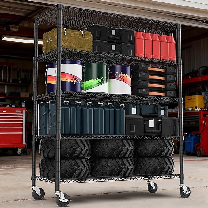 5 Tiers Shelf 3300 lbs Steel Storage Shelving Utility Shelving Unit Steel Organizer Wire Rack for Home,Kitchen,Office,Garage Black 23.6" D x 53.1" W x 73.6" H - ModernBath